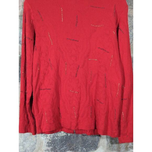 Spa By Chico's Sweatshirt Woman's Small Red Beaded Stripes Full Zip Athletic - Picture 8 of 12